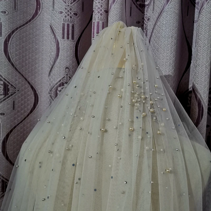 

Pearl diamond veil 2024 new 3 meters wide cathedral bridal wedding accessories with hair comb real veil