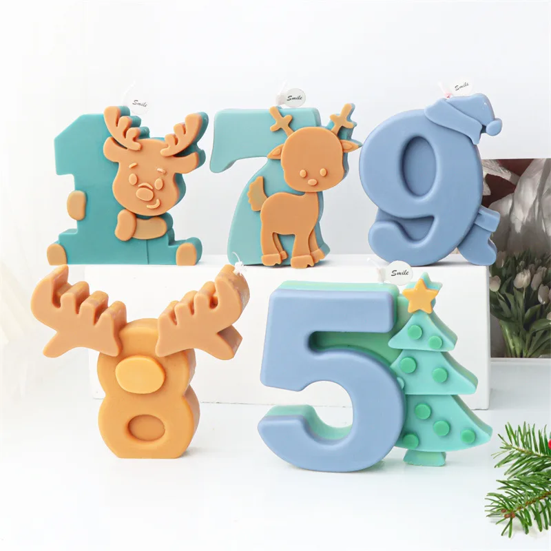 

Christmas Number Silicone Candle Mold, Santa Claus, Elk, Cartoon, Elk, Aromatherapy, Children's Puzzle, 0-9