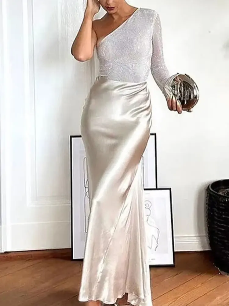 HH Women Fashion Vintage Solid Skirt Satin Slim Elastic Waist Midi Skirts Office Lady Wear Elegant Woman Chic Mermaid Skirt