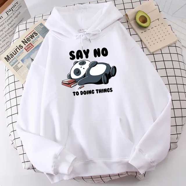 

Say No To Do Things Lazy Panda Printed Sweatshirt Women's Casual Warmth Hooded Loose Fleece Hooded Fashion Clothing Men's