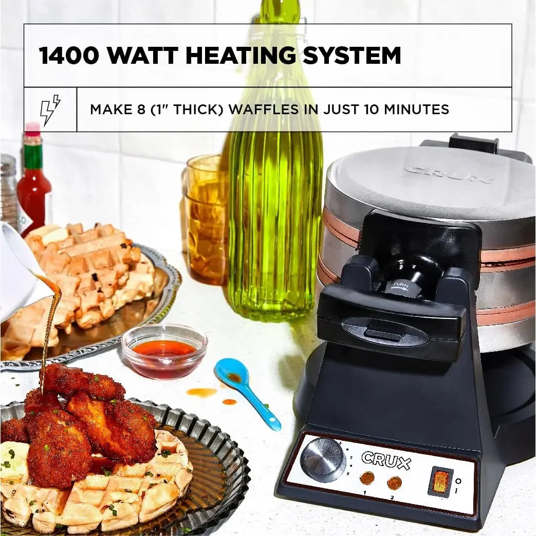 Double Rotating Belgian Waffle Maker, Keto Chaffles Iron with Nonstick PFOA Free Copper Plates for Easy Food Release, Browning C 4