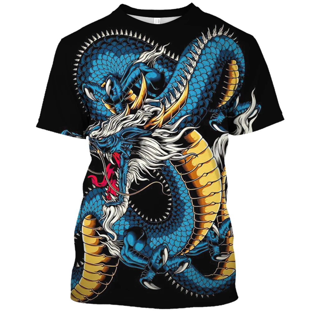 Oriental Dragon Graphic 3D Harajuku Print Fashion Anime Style Men And Women\'s Personality Casual Round Neck Short Sleeve T-shirt