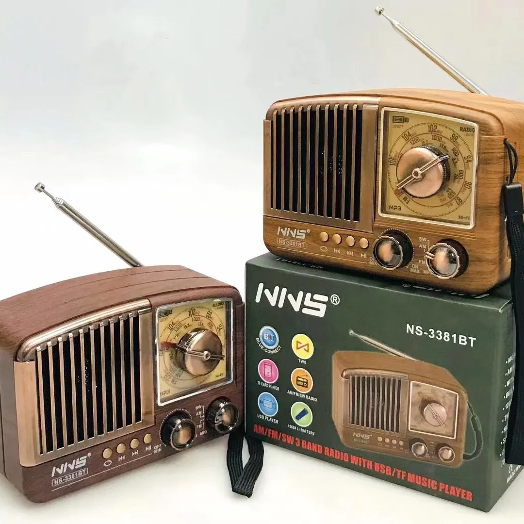 Retro Mini Radio Bluetooth Speaker Nostalgic Wood grain Desktop Home Decoration Mobile Phone Audio Gift