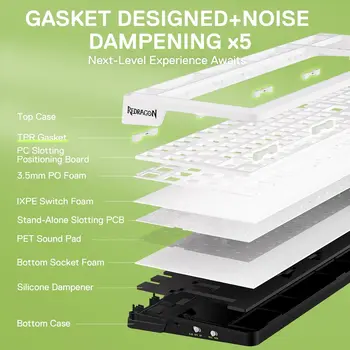 Redragon K686 PRO 98 Keys Wireless Gasket RGB 3-Mode PBT 5-Layer Noise Dampening Hot-Swap Gaming Mechanical Keyboard 6