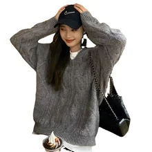 

Fashion Trend Solid Color Autumn and Winter New Japanese Lazy Wind Round Neck Pullover Solid Color Loose Wild Sweater