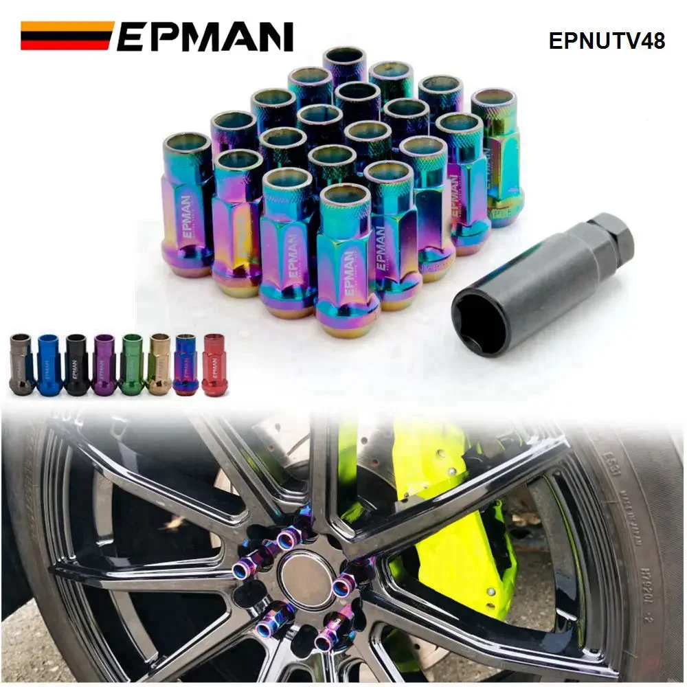 Wheel Lug Bolts,EPMAN MT V48 Auto Steel Acorn Rim Extended Open End Wheel Racing Lug Nuts With One Key M12X1.5 Or M12X1.25 20pcs EPNUTV48