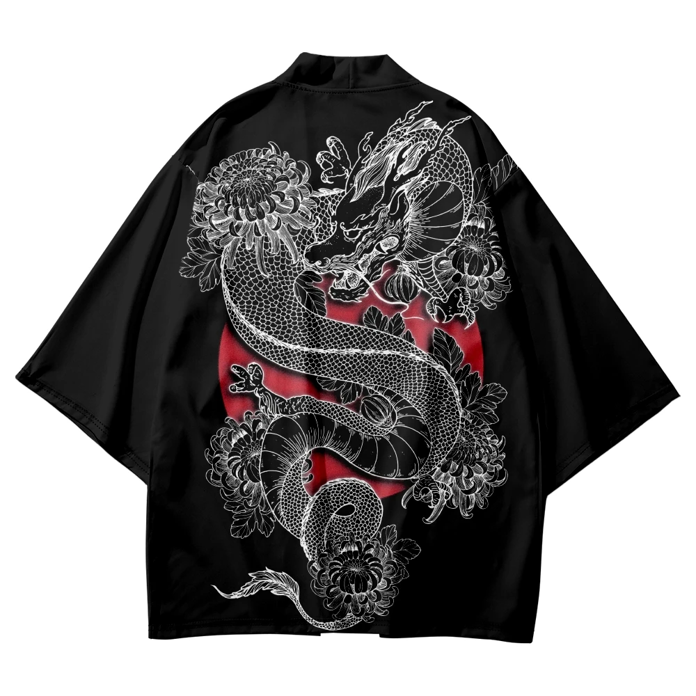 

2023 New Japanese Kimono Traditional Clothing Chinese Dragon Print Elements Loose Version Of Men'S Samurai Fashion Bathing Suit