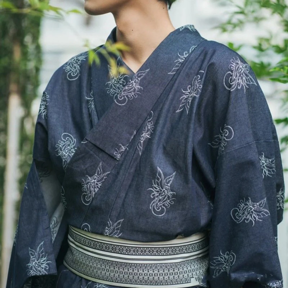Japanese Men's Traditional Bathrobe Samurai Suit Summer Festival Cosplay Dragon Cloud Pattern Not Easy To Wrinkle Kimono Suit