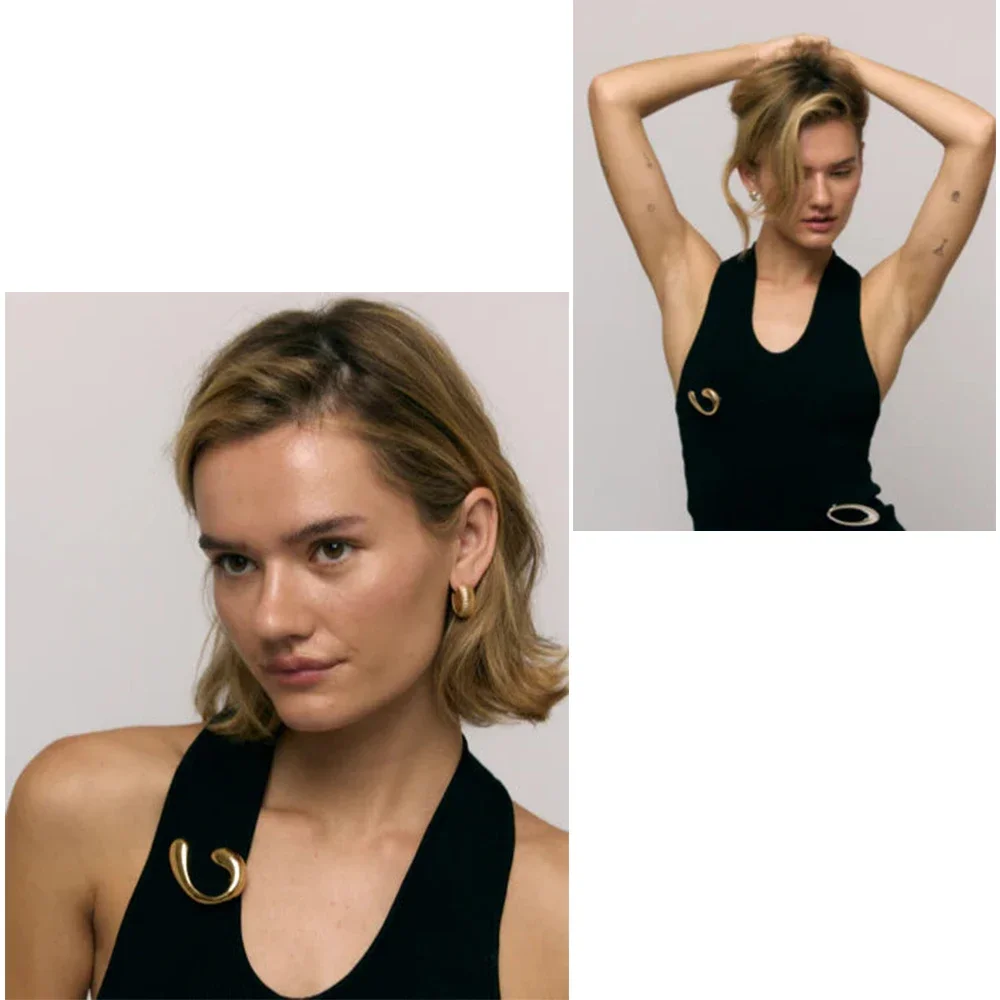 2025 New Personality Molten Droplet C Shape Brooch for Women Sleek Stainless Steel PVD Waterproof Minimalist Versatile Brooches