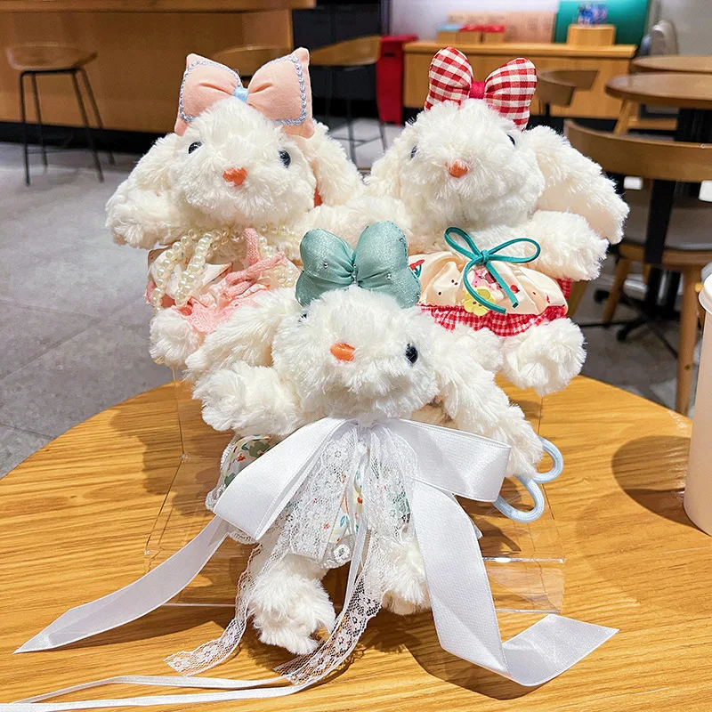 Autumn Pink Plush Bunny Keychain with Princess Skirt and Bow