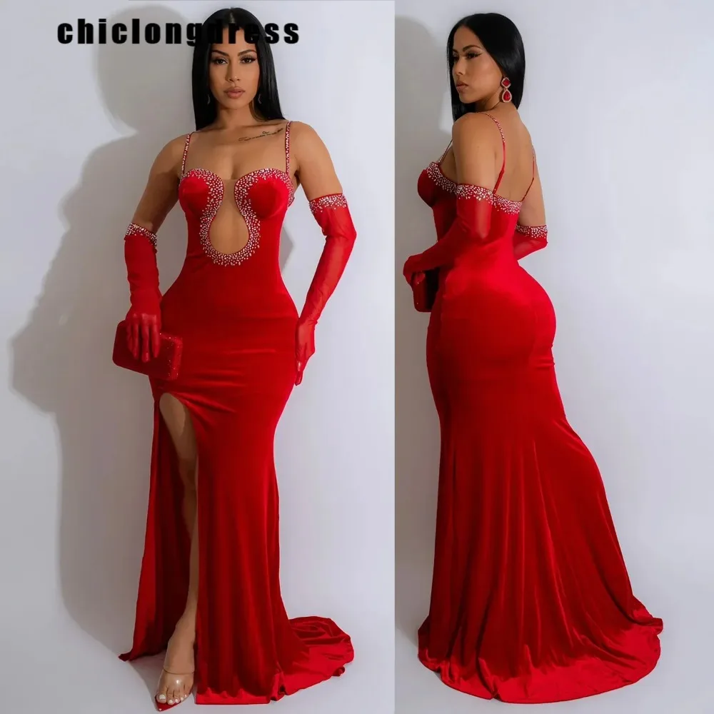 

Women's Sexy Diamond Evening Dress, Nightclub Style, Hollow Out Bra, Split Long Party Dress, No Glove, Autumn Fashion, 2024