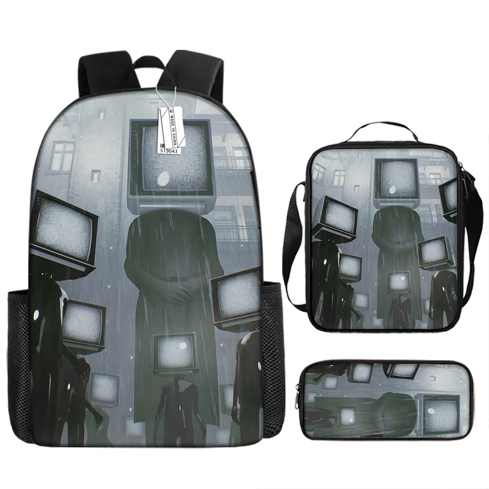3D Printed Skibidi Toilet Backpack Cartoon Anime Primary and Middle School Students Boys Girls Schoolbag Lunch Bag Pen Case
