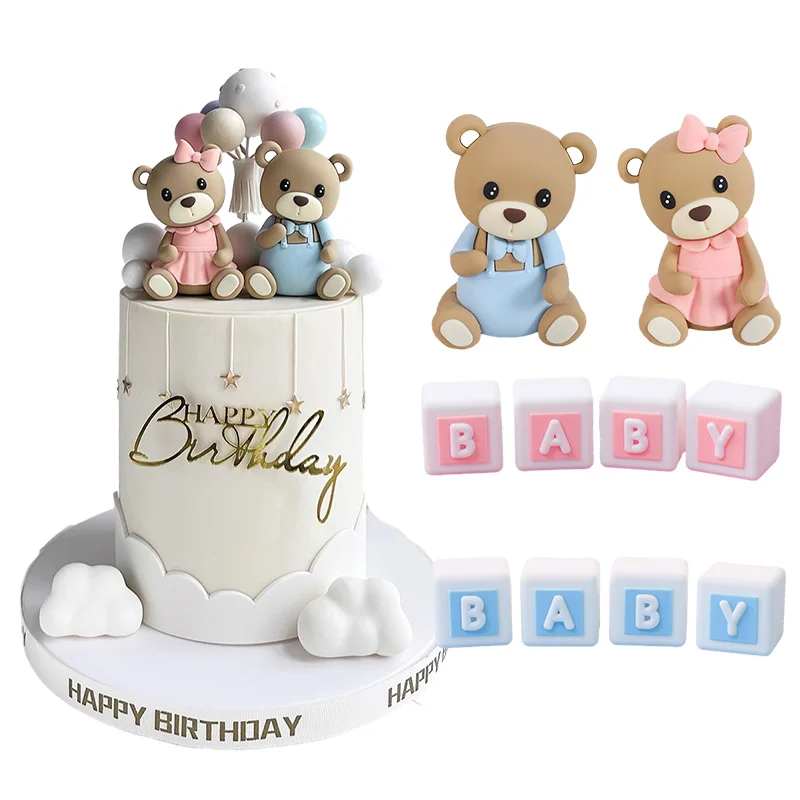 3D Teddy Bear Cake Toppers Mini Bear Cake Decorations Boy Girl 1St Birthday Party Decorations Baby Shower Bears Forniture Per Feste