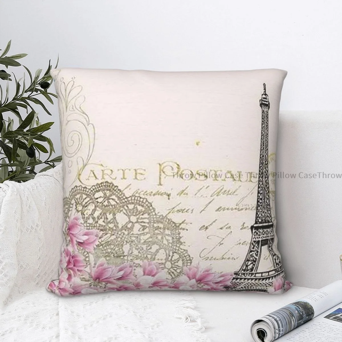 

Blush Rustic Floral Paris Eiffel Tower Cojines Throw Pillow Case Cushion Home Sofa Chair Print Decorative Coussin