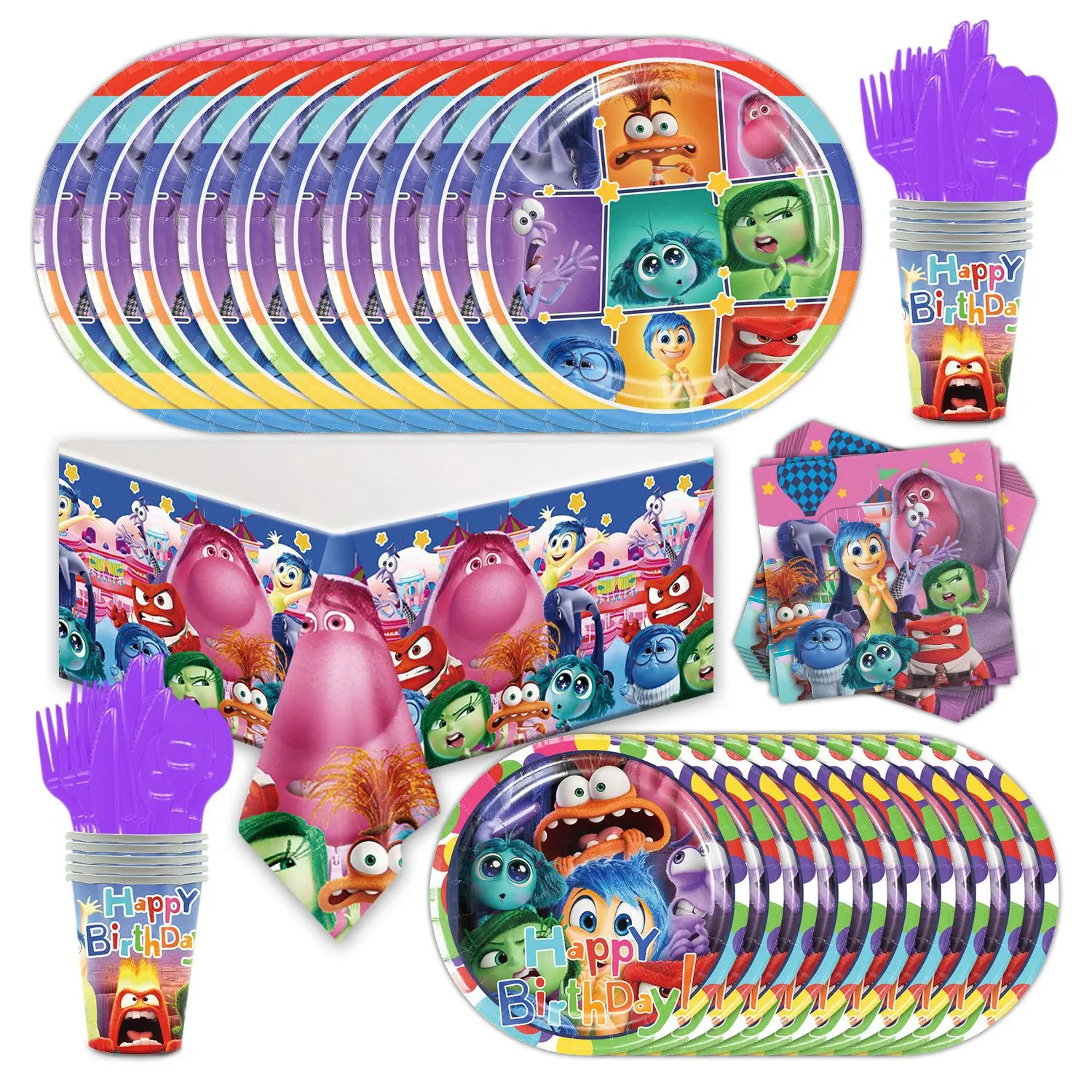 Disney Inside Out 2 birthday party decoration set Inside Out Happy Birthday Backdrop Paper Plates Napkins Cups Balloons Supplies