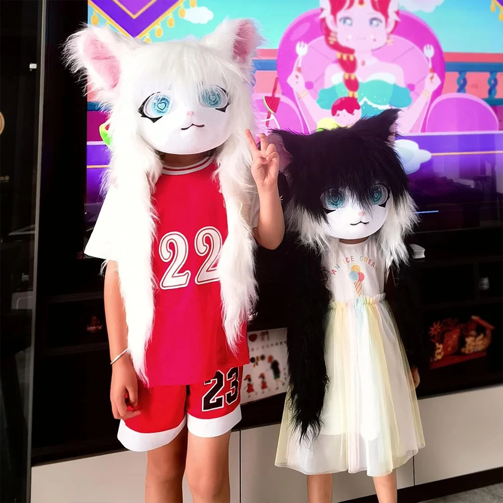 Halloween Fursuit Kigurumi Beast Kopf Maske Cosplay Tier Katze Anime Lolita Kig Schädel Helm Karneval Party Kostüm Prop Geschenke – Detail 5