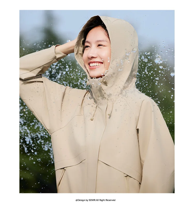 Jacket Women Mid-Length Jacket Sleeves Loose-Fit Waterproof Oil-Resistant Stain-Resistant New Autumn Hooded Jacket