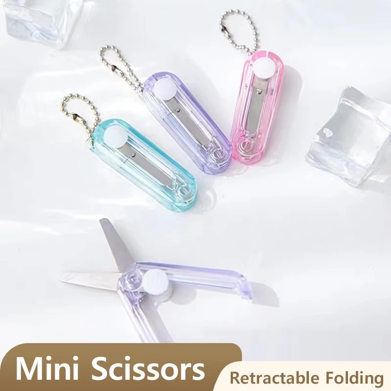 Portable Scissors Cutter Stationery Scissors Transparent Mini Retractable Folding Student Hand-made Paper Scissors