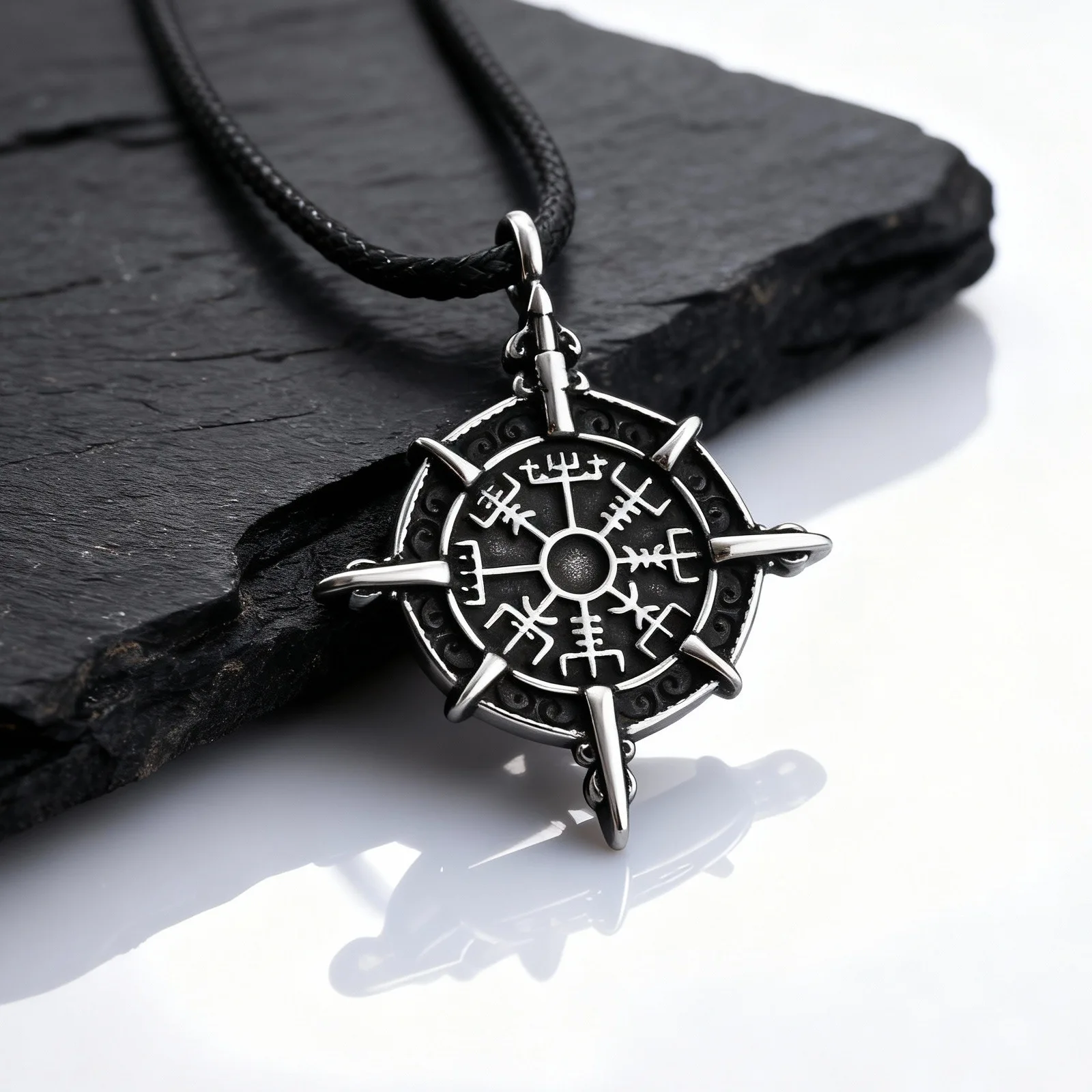 Retro Wikinger-Runen-Kompass-Halskette für Männer und Jungen, schwarz lackierter Edelstahl-Talisman-Anhänger, stilvolles Punk-Schmuckgeschenk
