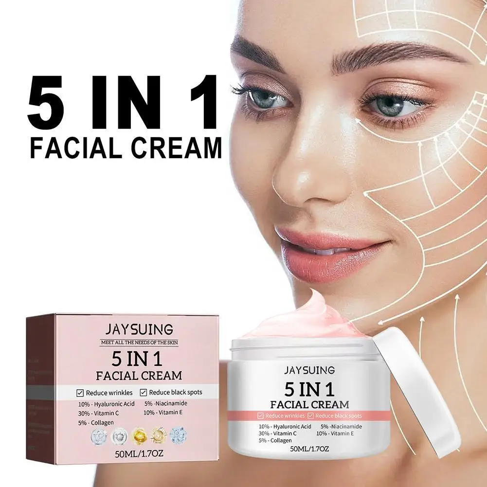 5 In 1 Face Cream Moisturizing Whitening Anti Wrinkle Aging Fade Spots Shrink Pores Skin Care Set Facial Exfoliating Mousse