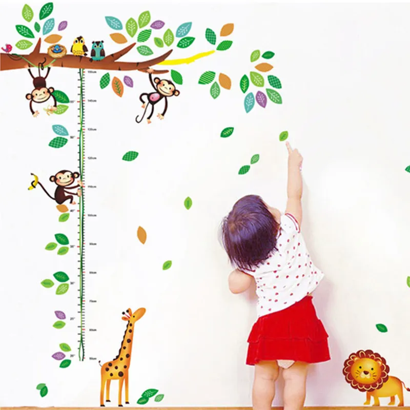 

Cartoon Animals Lion Monkey Owl Giraffe Height Measure Wall Sticker For Kids Rooms Growth Chart Nursery Room Decor Wall Art