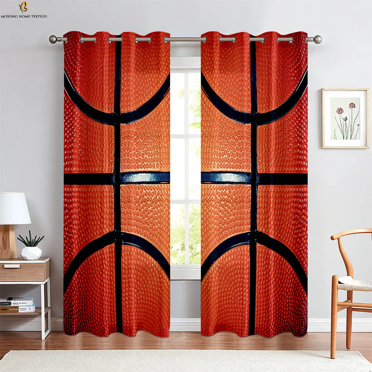 Flame Basketball Sports 3D Printed Curtains Bedroom Living Room Kitchen Decorative Curtains Home Decor 2 Pieces 2