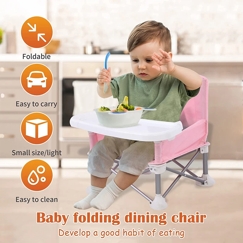 

Baby Travel Booster Seat Foldable Camping Chair Compact Portable Kids Seat with Removable Dining Tray for Kids Camping Beach