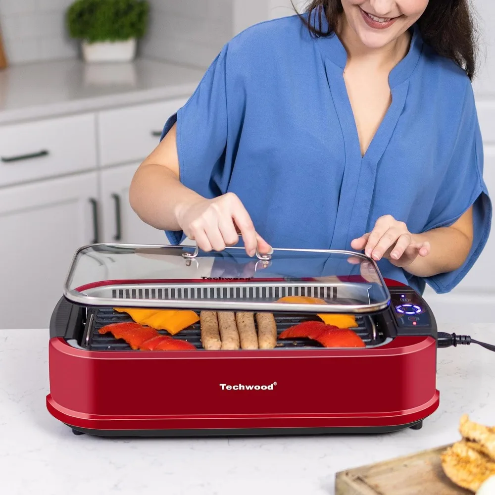 Indoor Smokeless Grill, 1500W Electric BBQ Grill and Non-Stick Grill Plates with Temperature Control, Removable Drip Tray, 3