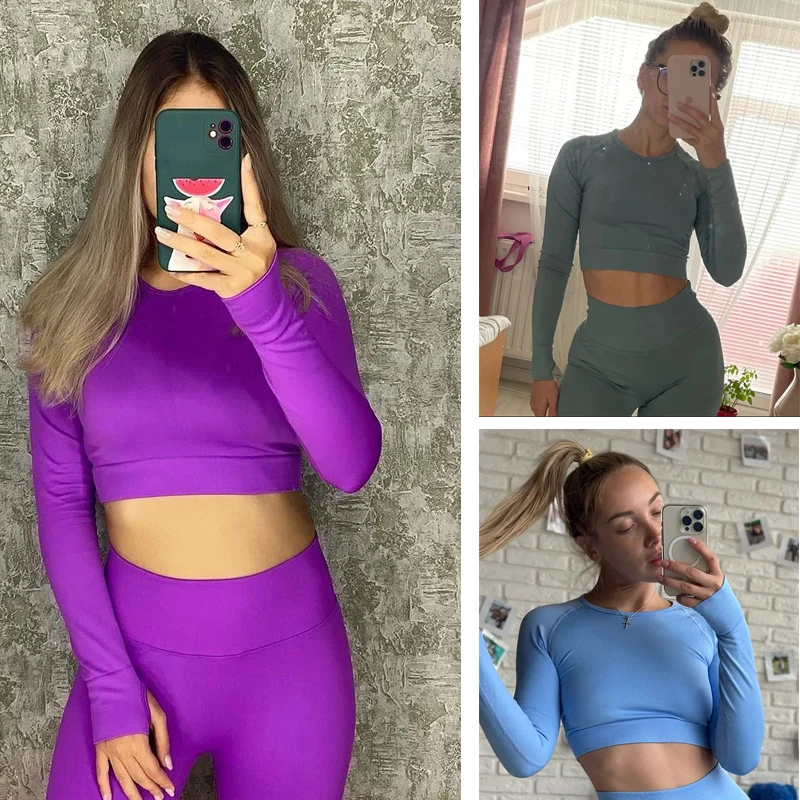 Seamless Yoga Shirts for Women Long Sleeve Crop Tops Thumb Hole Fitness Gym Workout Tops 10 Color,yoga top,yoga shirt,sports shirt,sports t shirt