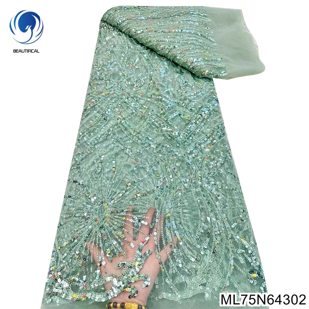 

Gorgeous 12 colors in stock African Sequins Fabric and French Heavy Beaded Lace FabricFor Wedding Dress ML75N643
