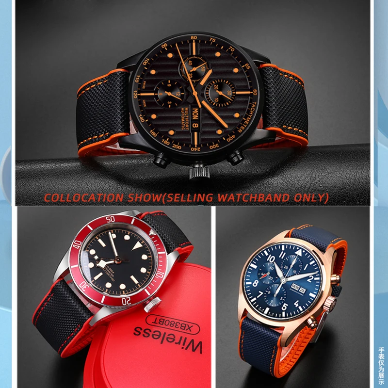 Premium Nylon-Silicone Waterproof Watch Strap for Men - 19mm, 20mm, 22mm Rubber Wrist Band Accessories