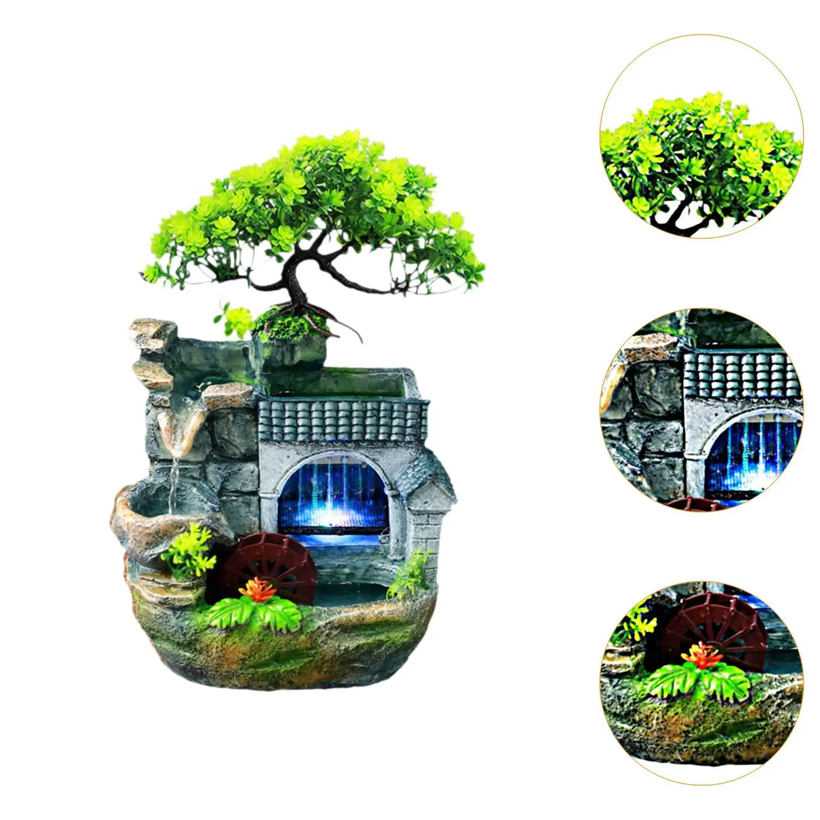 Table Water Fountain with Colorful Light EU 220V Feng Shui Ornament with Pump Mini Waterfall for Living Room Handmade Versatile