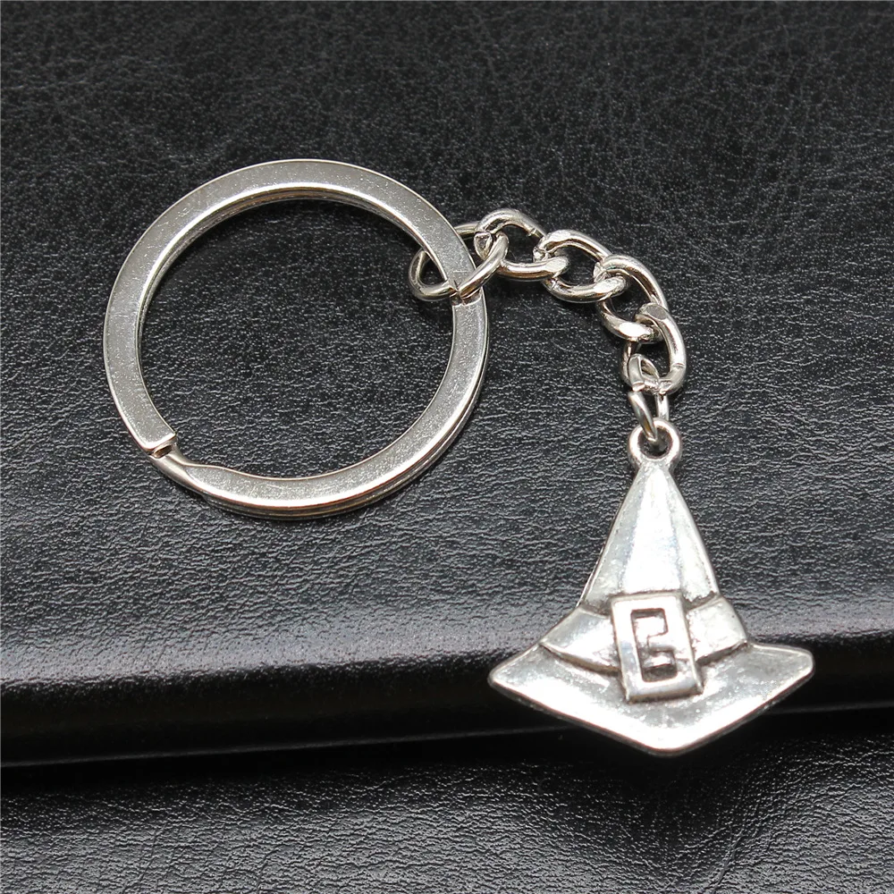 Portachiavi Donna Uomo Portachiavi In Metallo Fai-Da-Te Catena Argento Antico Colore 23X24Mm Cappello Da Strega Ciondolo Portachiavi Regalo