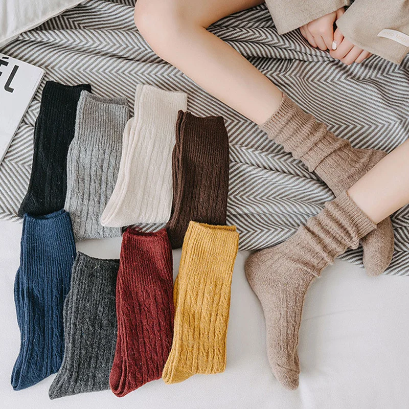 

Winter Thicker Cashmere Wool Women Socks Casual Fashion Solid Color Long Sock Harajuku Girls Soft Warm Home Floor Sleep Soxs