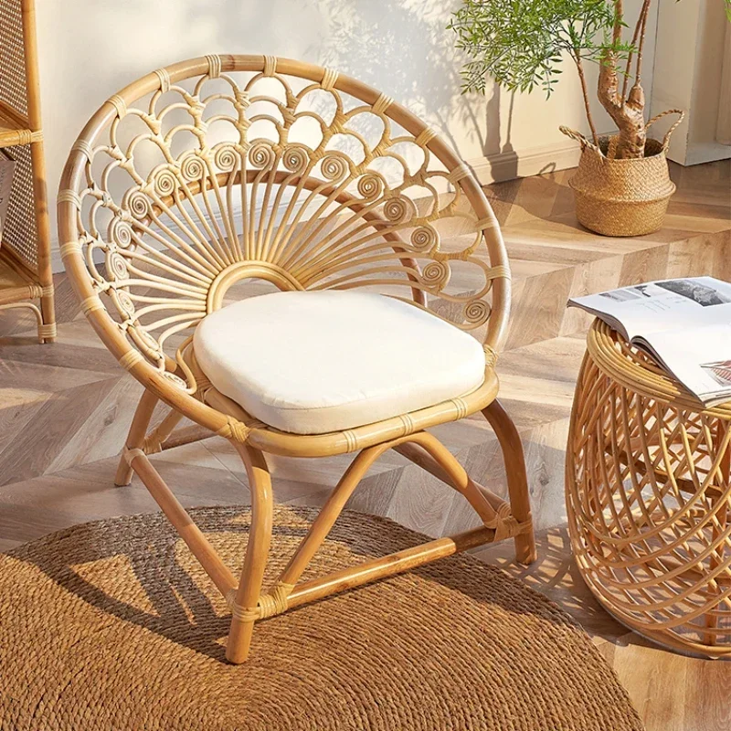 

Плетеный павлиний стул из чистого ротанга ручной работы, одиночный человек, Плетеный балкон, минималистичный маленький