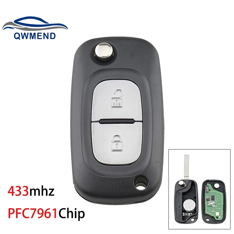 Qwmend 2 Buttons Car Remote Key For Renault Clio Kangoo Twingo Wind