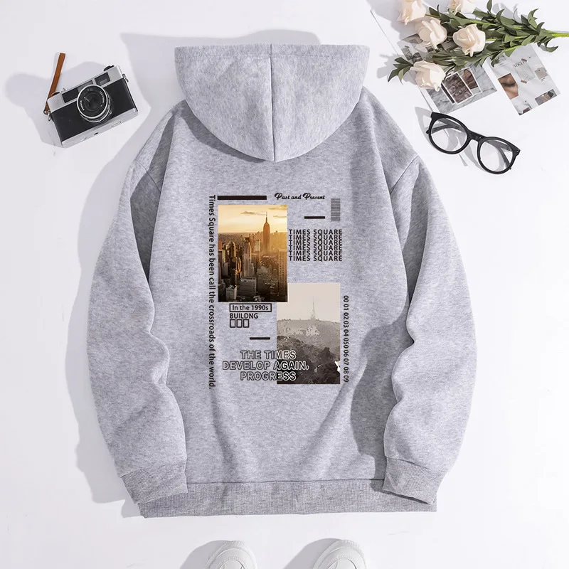 

Autumn and winter hoodie new urban landscape fashion print hoodie wrap collar plus cashmere hoodie women on