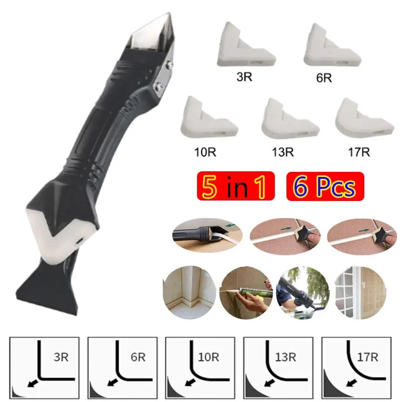 Alnicov 5-in-1 Silikon Dichtungswerkzeug Set - Fugenschaber & Glättwerkzeug Für Bad & Küche
