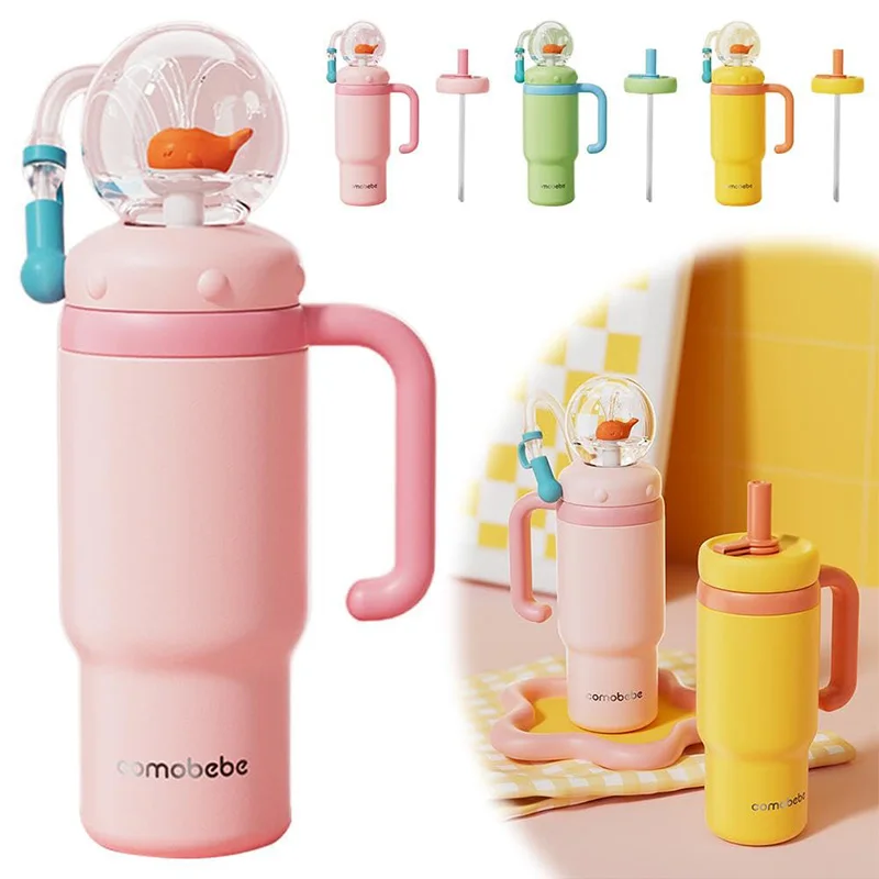 GEQIAN Sippy Cup voor kind schattige walvis water spray cup zomer plastic water beker druppelbestendig student kruik schattige fles voor kind