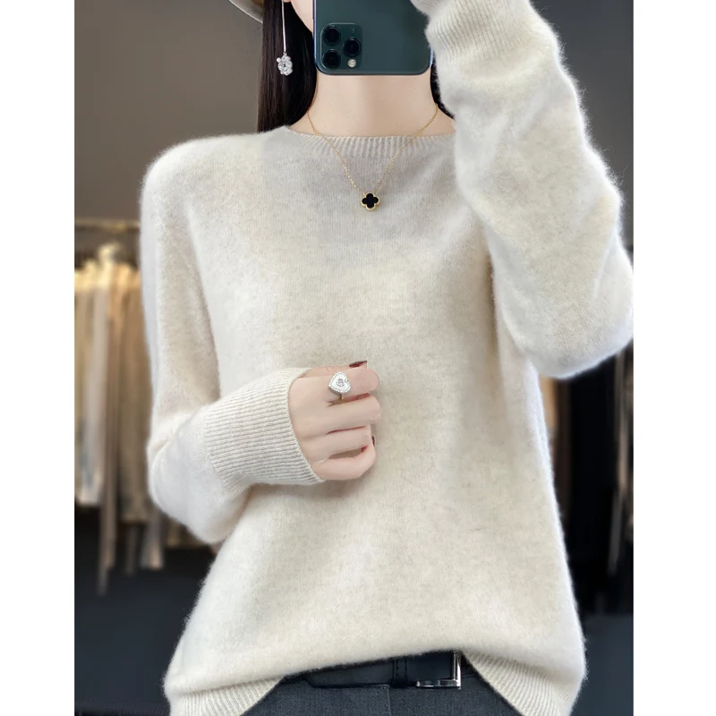 Autumn Winter 100% Merino Wool Sweater Women First Line Seamless Half-high Collar Pullover Basis Casual Cashmere Knit Solid Tops 4