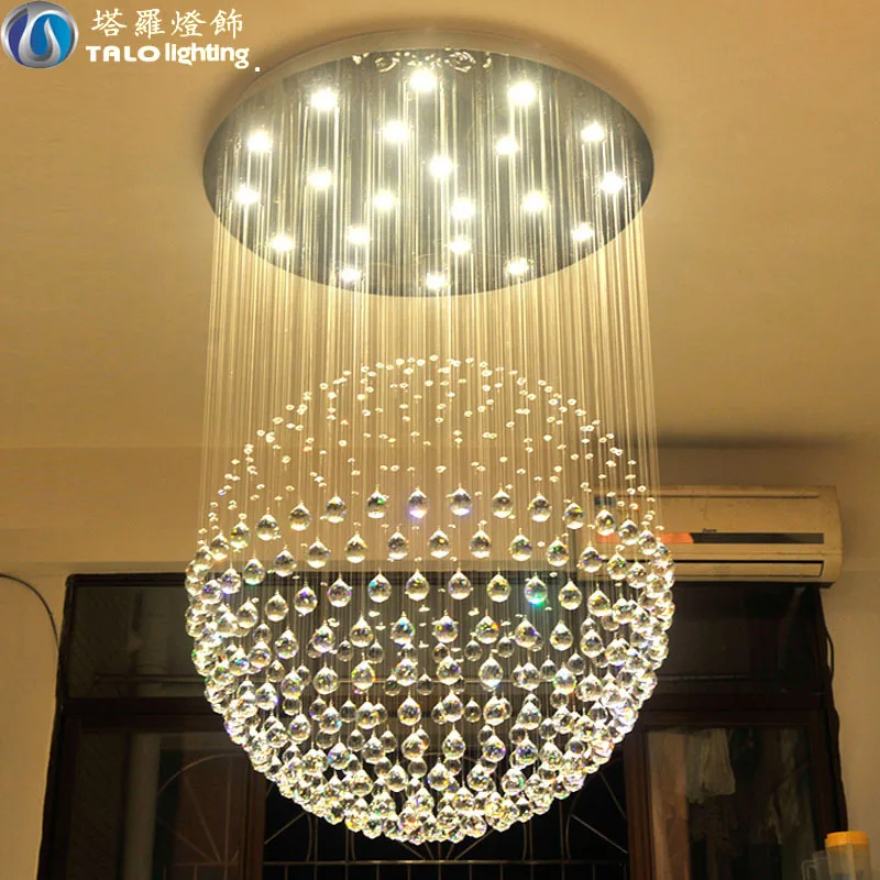 

Modern K9 Large LED SphericLiving Room Crystal Chandeliers Round Light Fixture Lamp Room Interior Hotel Hall Room