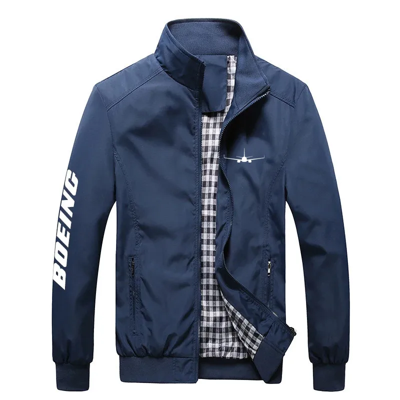 

Boeing 737-800 Print Spring Autumn Man Coats Jackets Standing Collar Plaid Plane Pilots Print Baseball Jacket Men's Jacket Coats