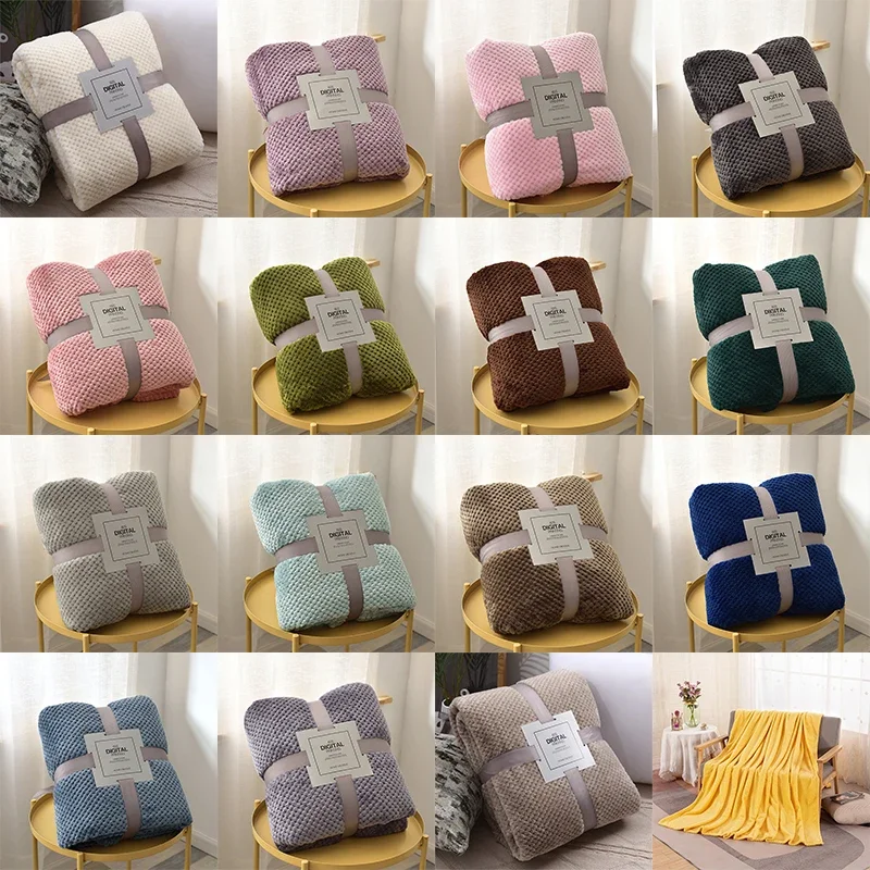Coral Velvet Blanket Fluffy Flannel Plush Comfortable Thickened Warm Soft Sofa Throw Blanket for Air-Conditioned Room Luxury