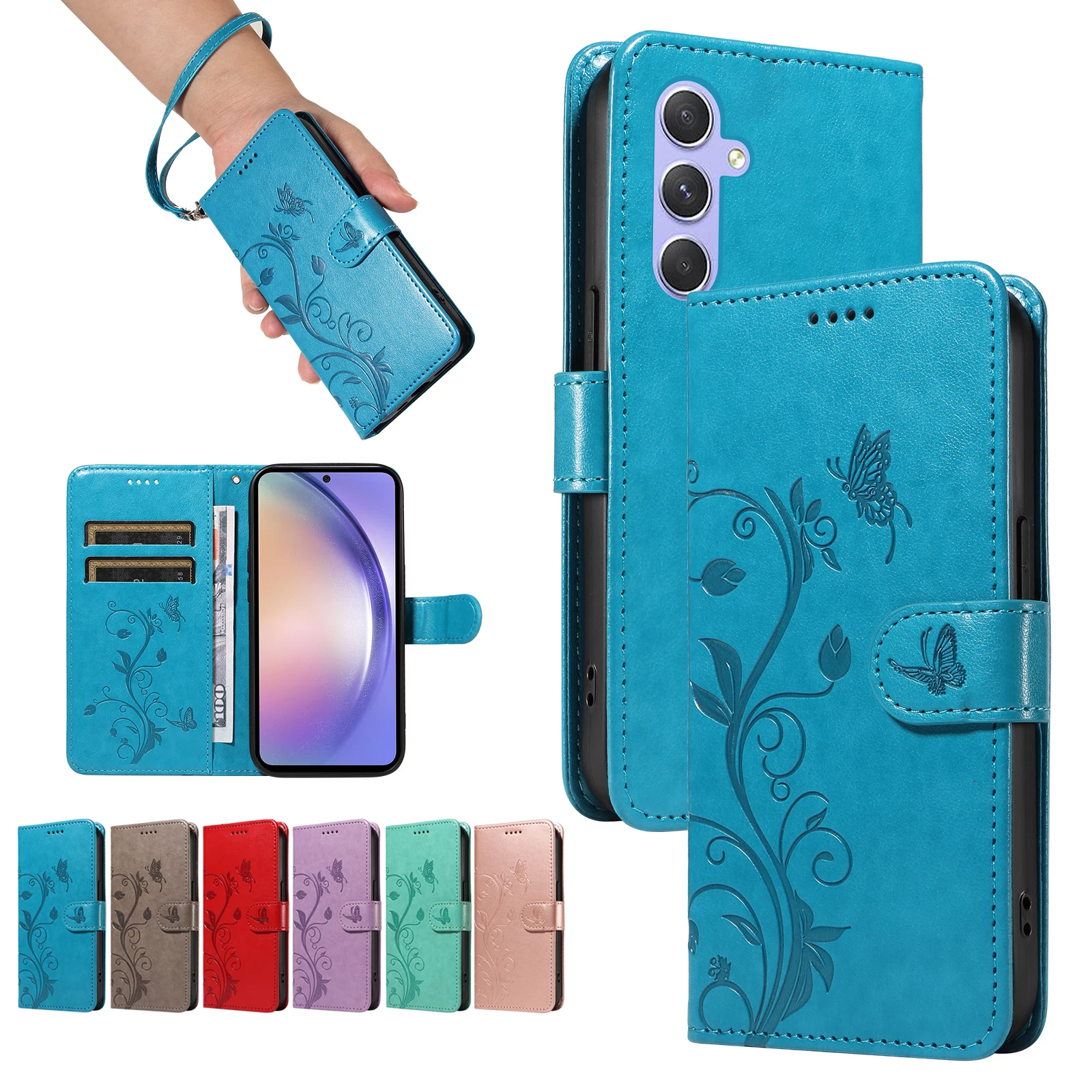 

Wallet Apricot Blossom Tree Embossed Flip Over Leather Case For Samsung Galaxy A55 A54 A53 A52 A51 A50 A35 A34 A33 A25 A15 A14