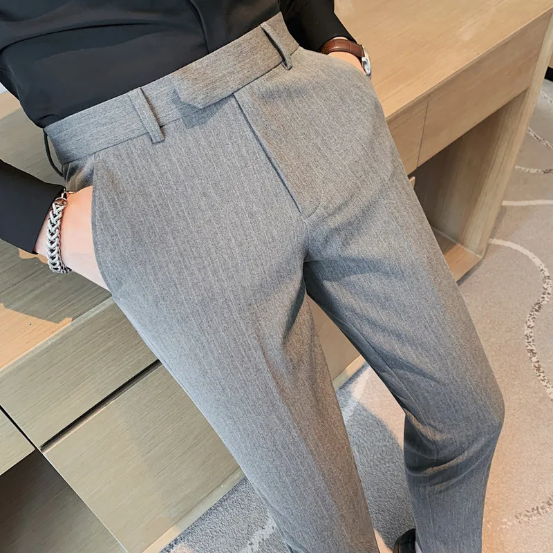 British Stripe Slim Fit Suit Pants Men's Business Casual Simple Spring and Autumn New High Quality Social Wedding Party Pants