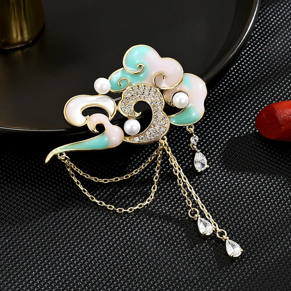 Exquisite Brooch for Women Cloud Zircon Inlaid Tassel Clothing Lapel Brooches Pins fashion Jewelry accessories Gifts wholesale