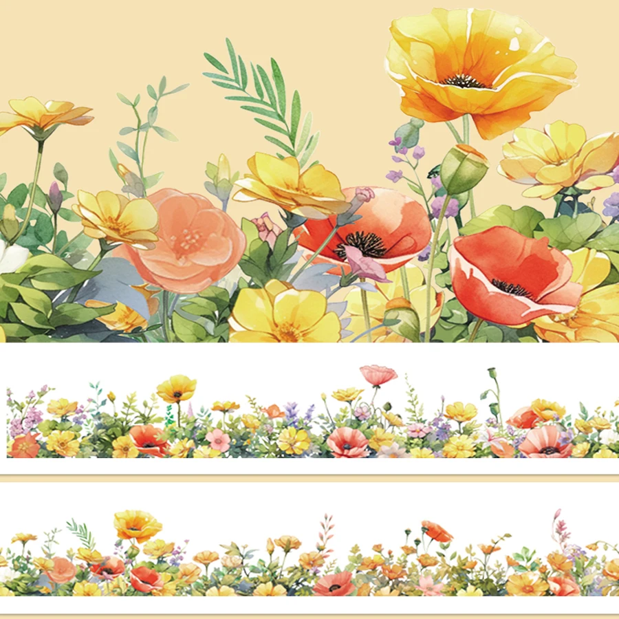 2M/ Roll Yellow Rose PET Tape Spring Flower Masking Tape DIY Scrapbooking Sticker Journal Diary Aesthetic Stationery 3