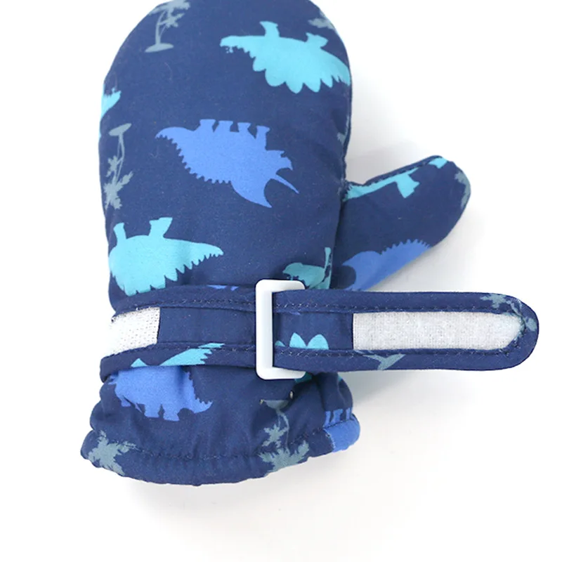 Windproof Waterproof Children Skiing Gloves Velvet Liner Warm Fingerless Gloves Dinosaur Print Baby Mittens 1-4year Plush Glove
