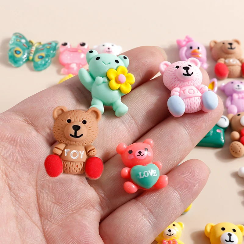 단색 귀여운 곰 새 유니콘 매력 송진 플랫백 카보숑 액세서리 장식, 네일 아트용, 헤어 보우 전화 케이스, 10 개 믹스