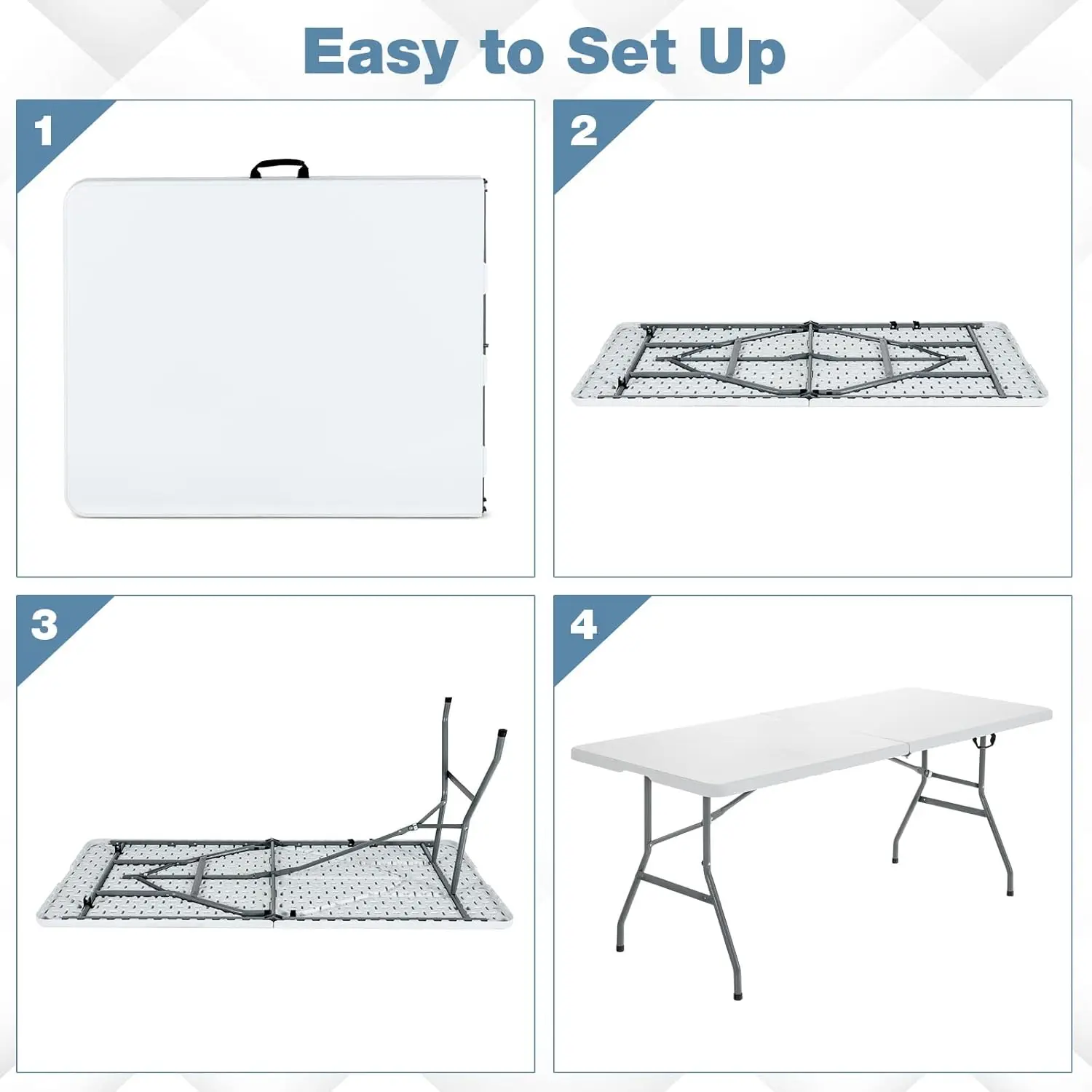 Goplus Folding Tables, 6Ft Foldable Plastic Card Table, Portable Heavy Duty Fold Up Table W/Handle, White Outdoor Utility 6